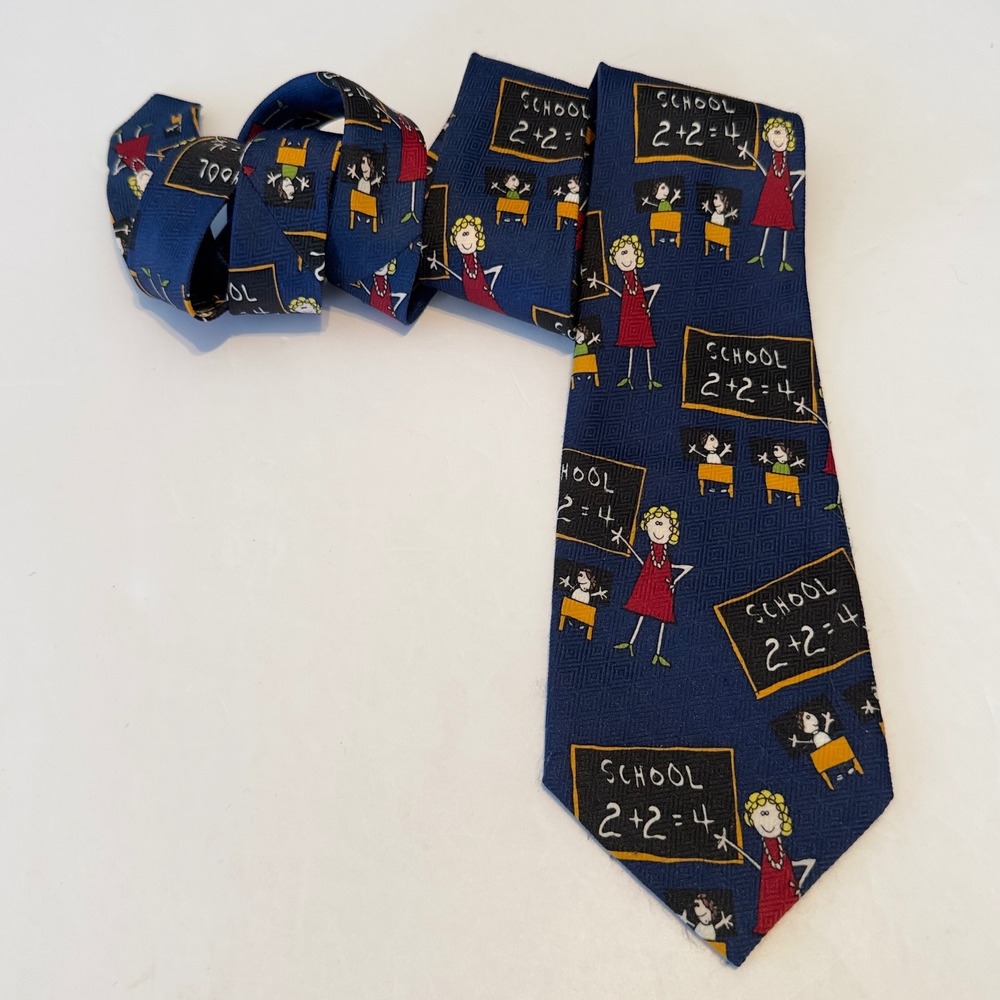 Deborah Hand Made Teacher Math Classroom Novelty Tie Navy Blue Polyester 4x58